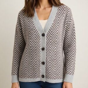 Ann Taylor Neutral Chevron Knit Cardigan Button Front Minimalist Classic Sweater